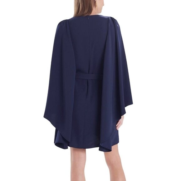 Natori Navy Blue Crepe Cape Dress V-Neck Belted Size M NWT - Picture 2 of 10